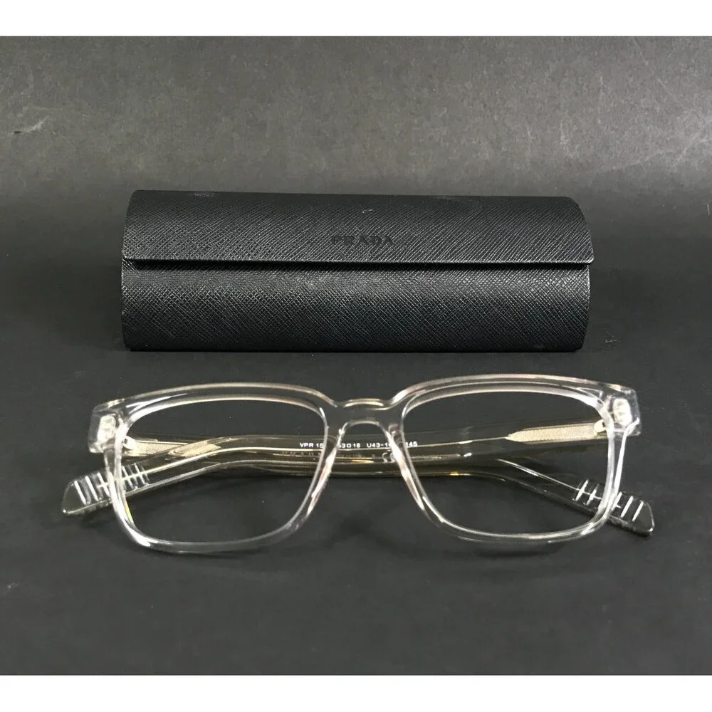 Prada Eyeglasses Frames VPR15W U43-1O1 Crystal Clear Squre Full Rim 53-18-145